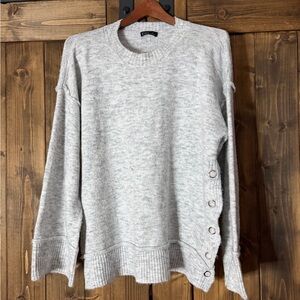 Very J Light Gray Crewneck Sweater with Button Accents
